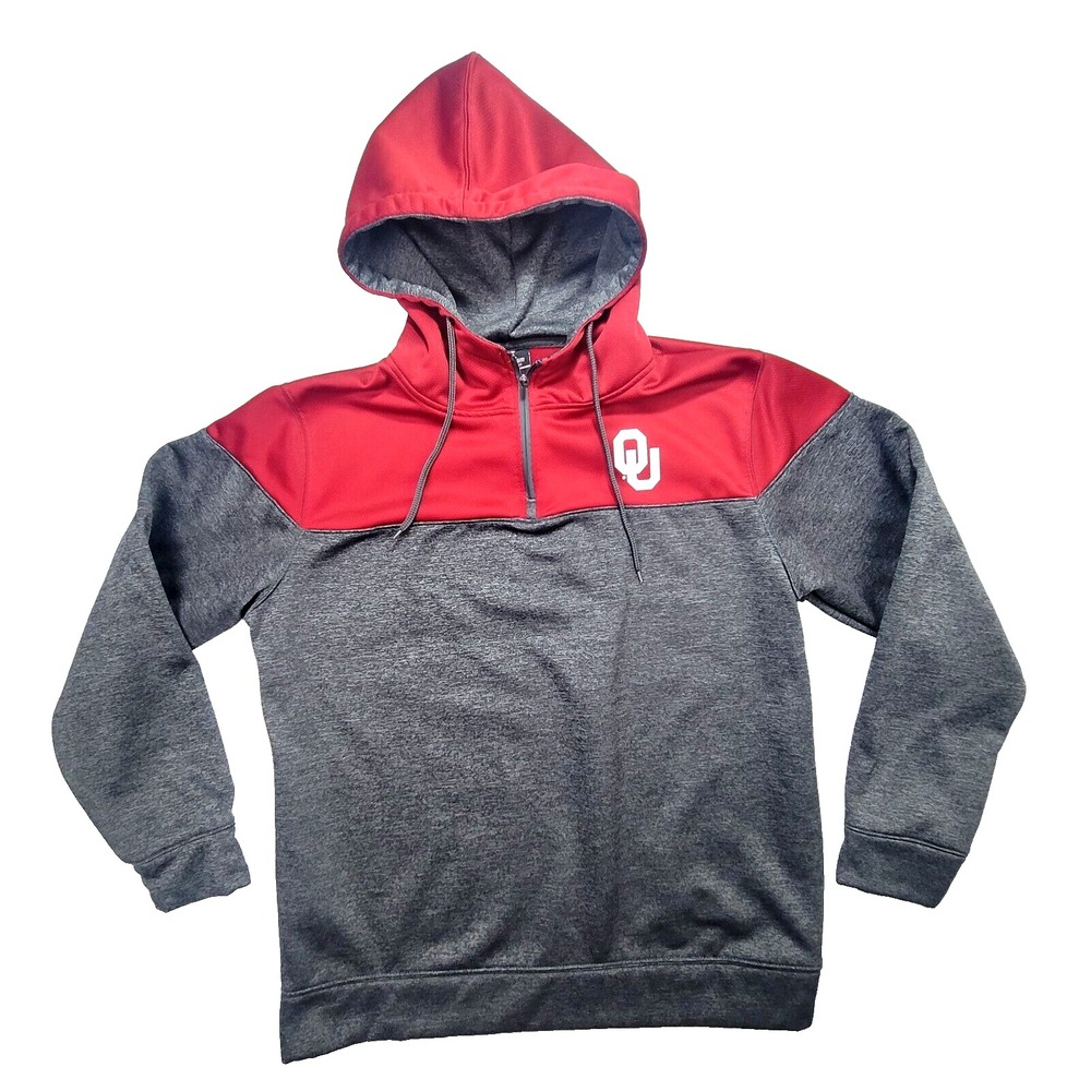 University of Oklahoma Colosseum Hoodie Men XL Red/Gray Long Sleeve‎ 1/4 Zip